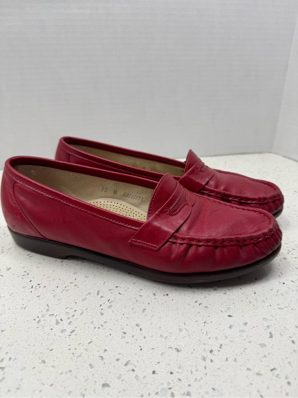 SAS Women's Red Leather Penny Loafers